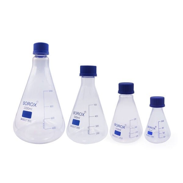 Borox Cam Erlen - Erlenmeyer Flask Vida Kapaklı - 4 Farklı Hacim