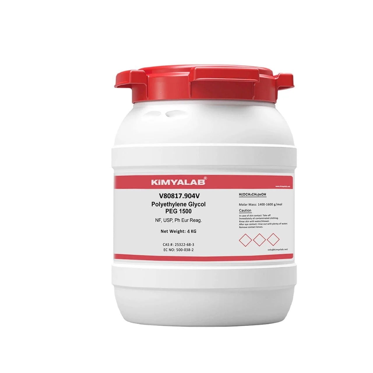 Kimyalab Polietilen Glikol - Payet - Polietilen Glikol 1500 - Polyethylene Glycol PEG 1500 - 4Kg-HDPE Varil