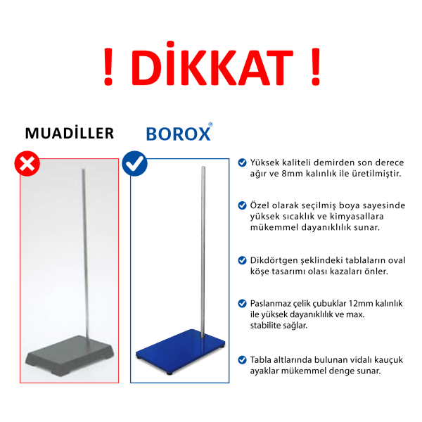 Borox Büret Standı 150x250mm - Dikdörtgen Bunzen Mesnedi Set - 60cm Çubuklu - Yüksek Kalite