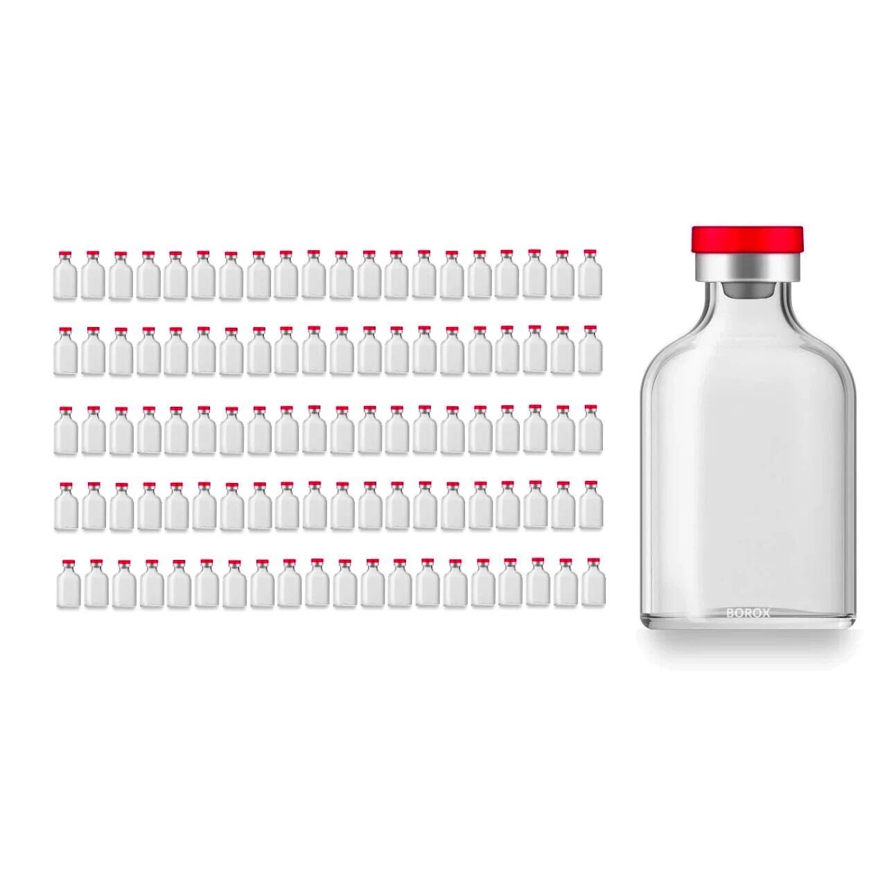 Borox Kapaklı Tıpalı Cam Şişe 50ml - Flakon Şişe 50cc - 100 Adet Toptan