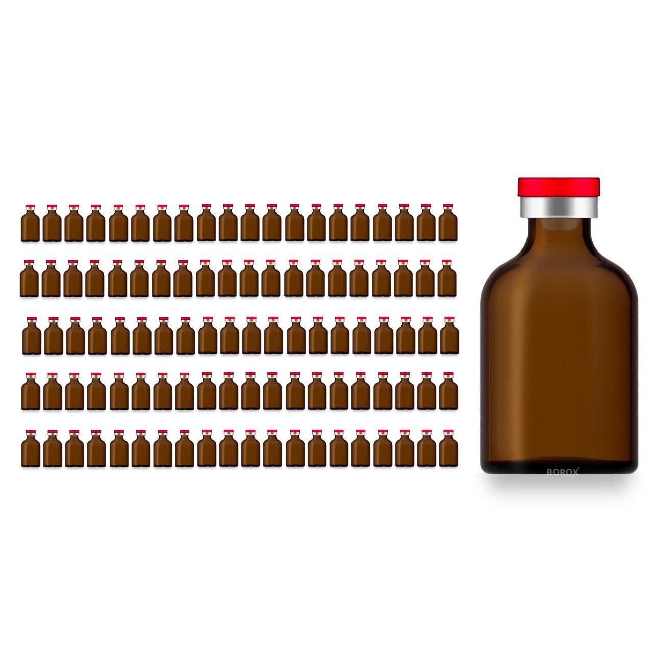 Borox Kapaklı Tıpalı Amber Cam Şişe 50ml - Flakon Şişe - 100Adet Toptan