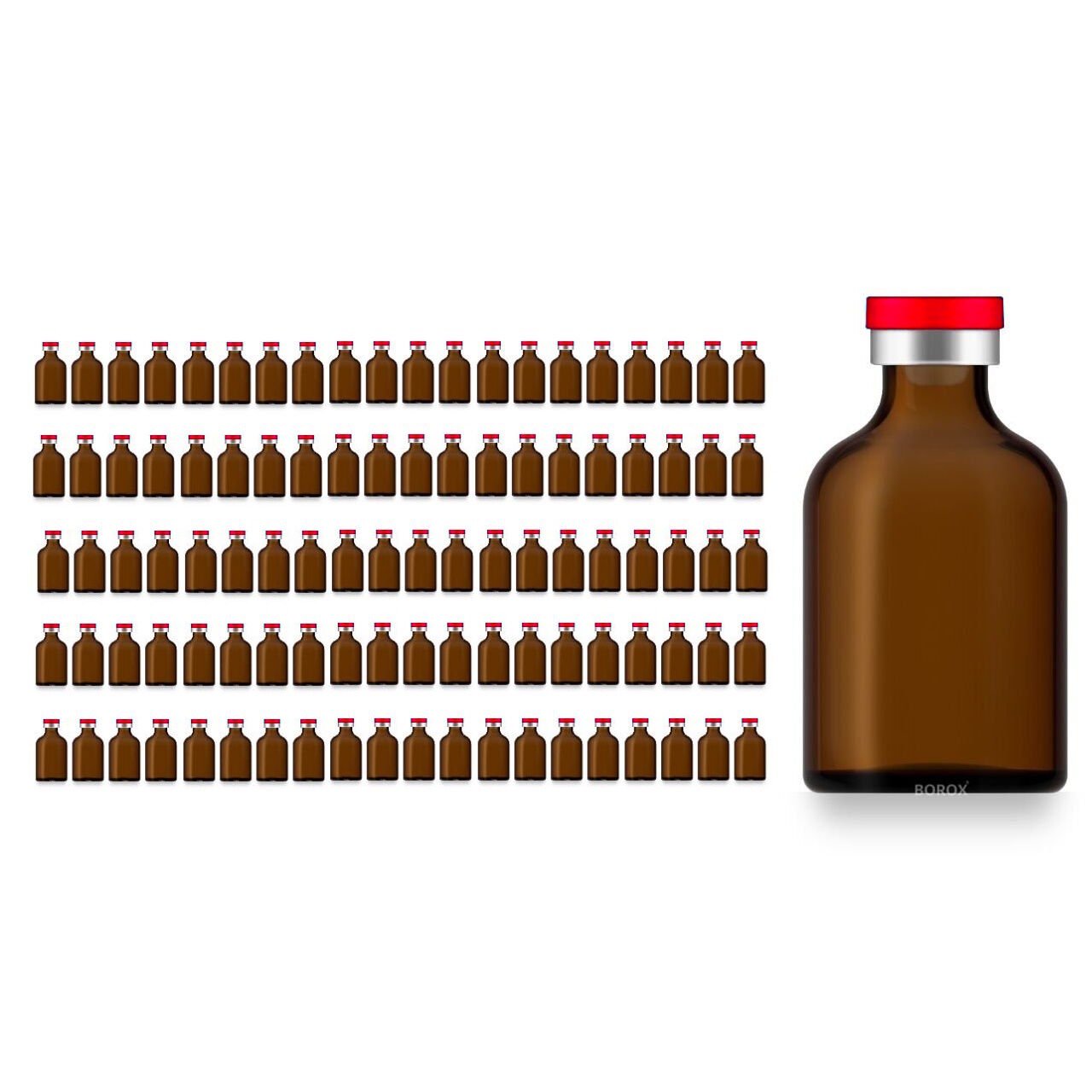 Borox Kapaklı Tıpalı Amber Cam Şişe 50ml - Flakon Şişe - 100Adet Toptan