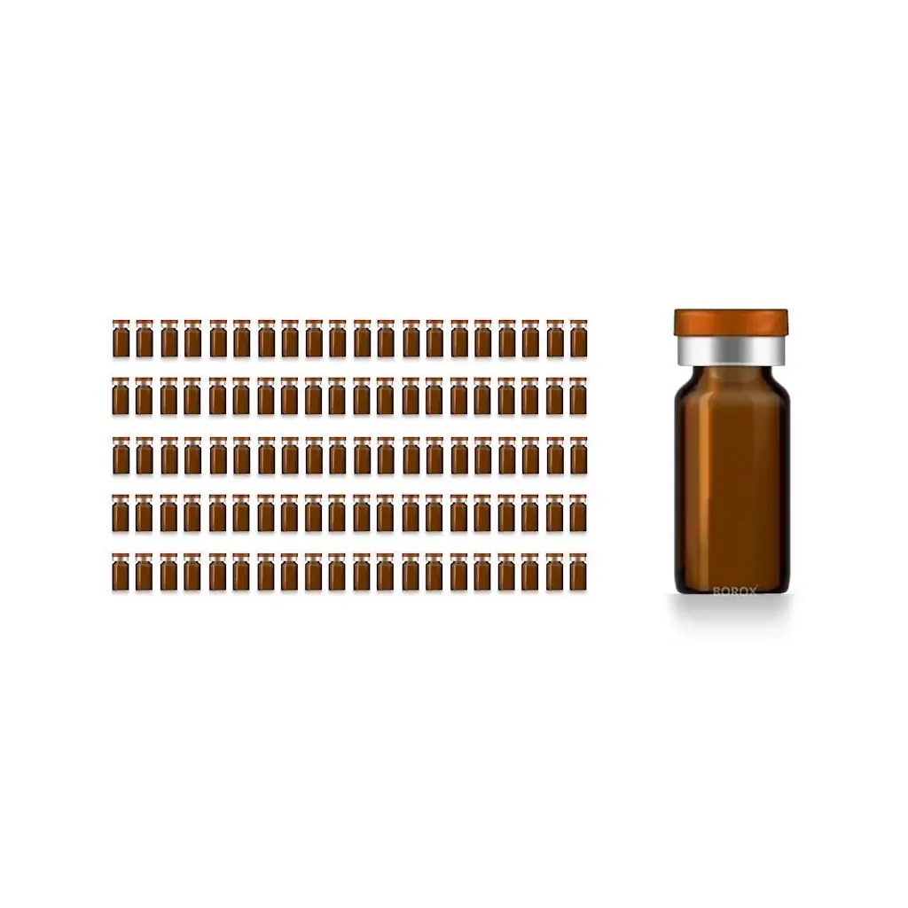 Borox Kapaklı Tıpalı Amber Cam Şişe 10ml - Crimp Vial ND20 - Dibi Düz - 100 Adet/Paket