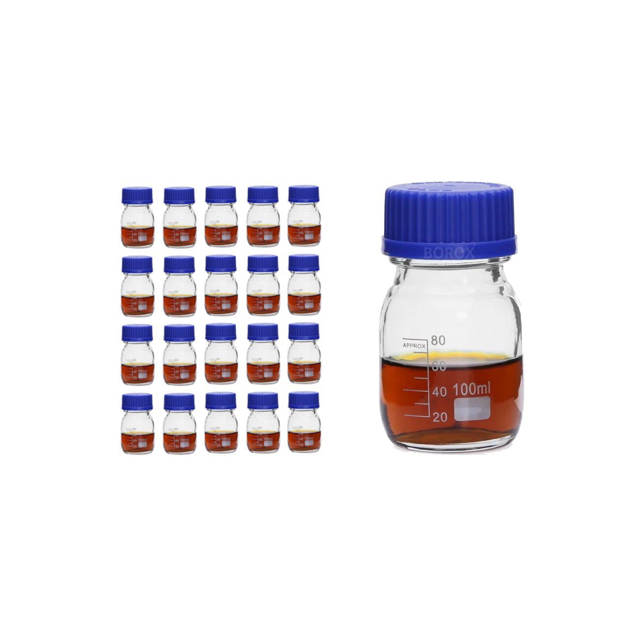 Borox Cam Şişe 100ml - Vida Kapaklı Numune Şişesi - Otoklav Şişe - 20 Adet Toptan