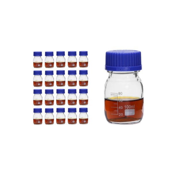 Borox Cam Şişe 100ml - Vida Kapaklı Numune Şişesi - Otoklav Şişe - 20 Adet Toptan