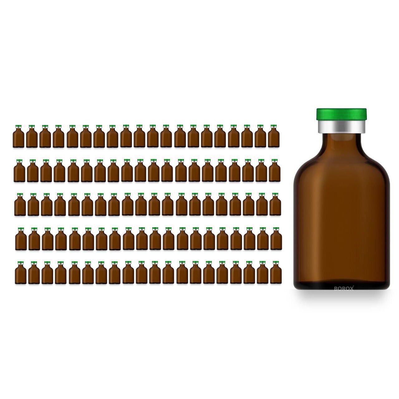 Borox Kapaklı Tıpalı Amber Cam Şişe 50ml - Flakon Şişe - 100Adet Toptan