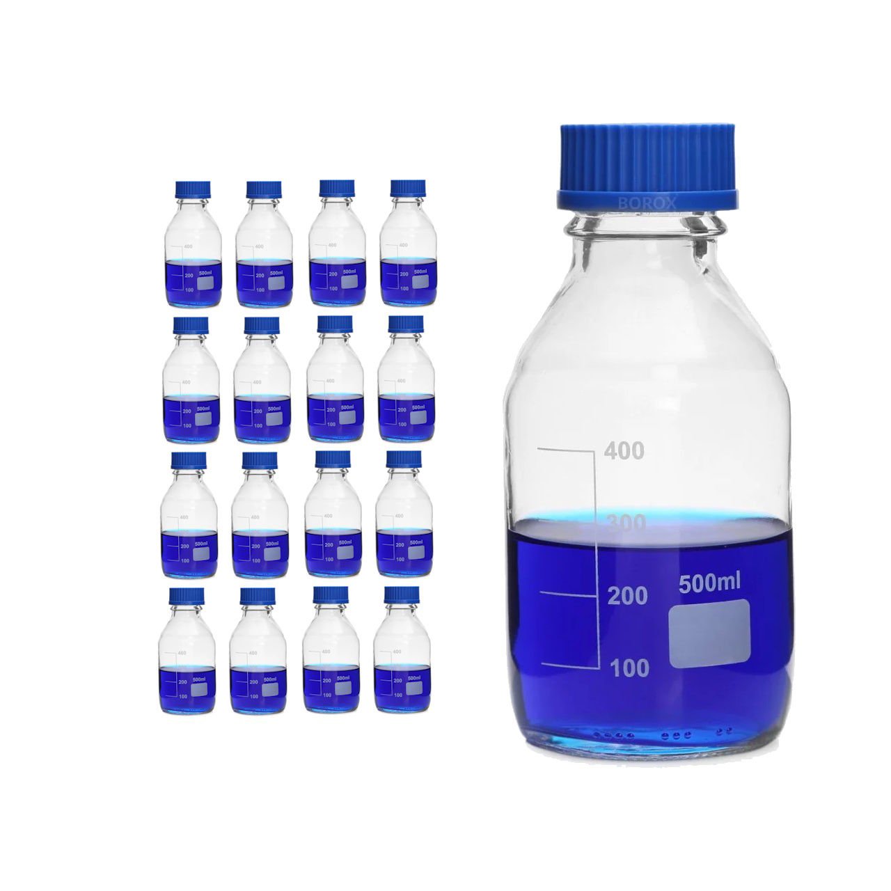 Borox Cam Şişe 500 ml - Vida Kapaklı Numune Şişesi - Otoklav Şişe - 16 Adet Toptan