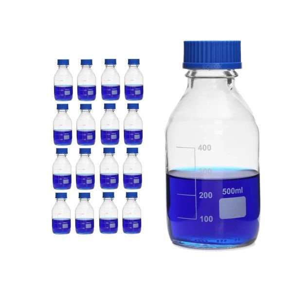 Borox Cam Şişe 500 ml - Vida Kapaklı Numune Şişesi - Otoklav Şişe - 16 Adet Toptan