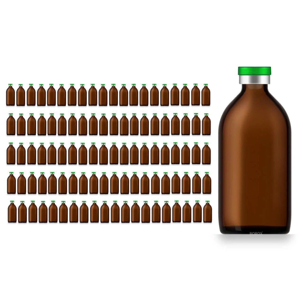 Borox Kapaklı Tıpalı Amber Cam Şişe 100ml - Flakon Şişe - 100 Adet Toptan