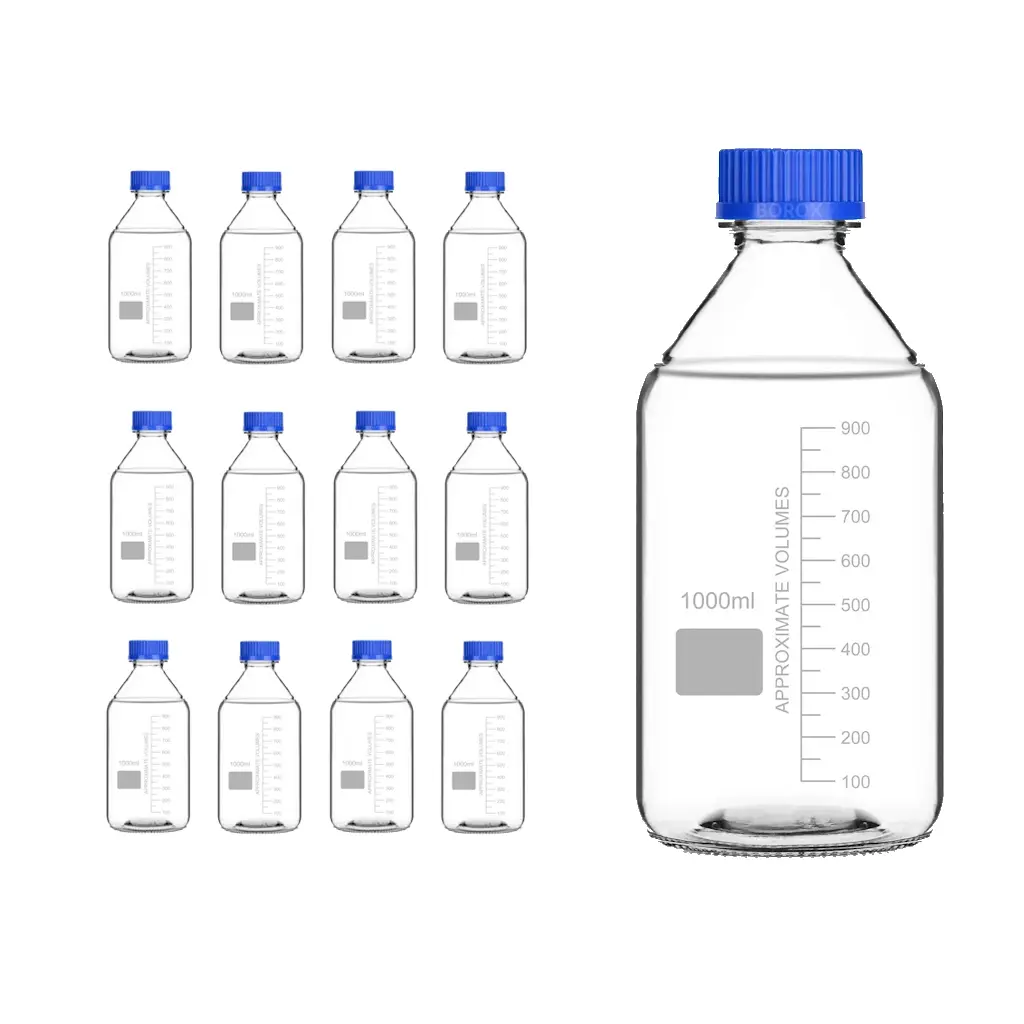 Borox Cam Şişe 1000ml - Vida Kapaklı Numune Şişesi - Otoklav Şişe - 12 Adet Toptan
