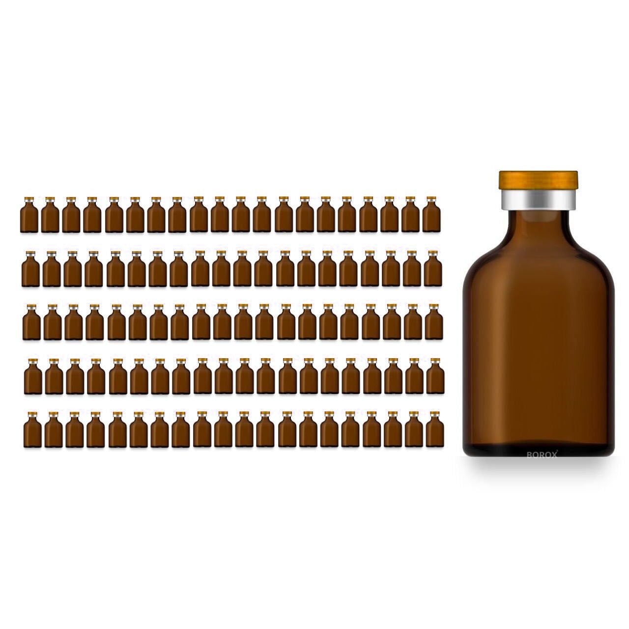 Borox Kapaklı Tıpalı Amber Cam Şişe 50ml - Flakon Şişe - 100Adet Toptan