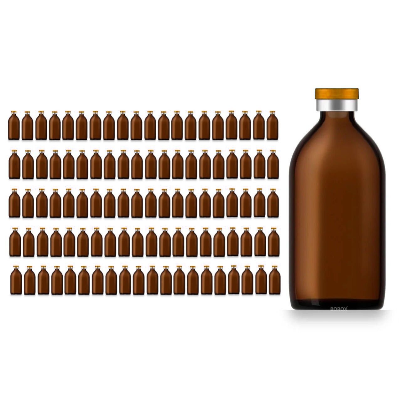 Borox Kapaklı Tıpalı Amber Cam Şişe 100ml - Flakon Şişe - 100 Adet Toptan