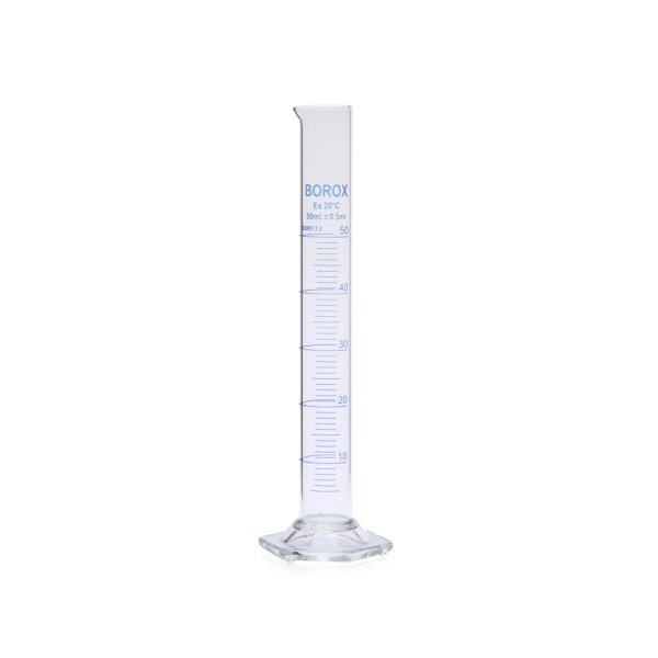 Borox Cam Mezür 50ml - Dereceli Silindir Mavi Skala - 10Adet Toptan