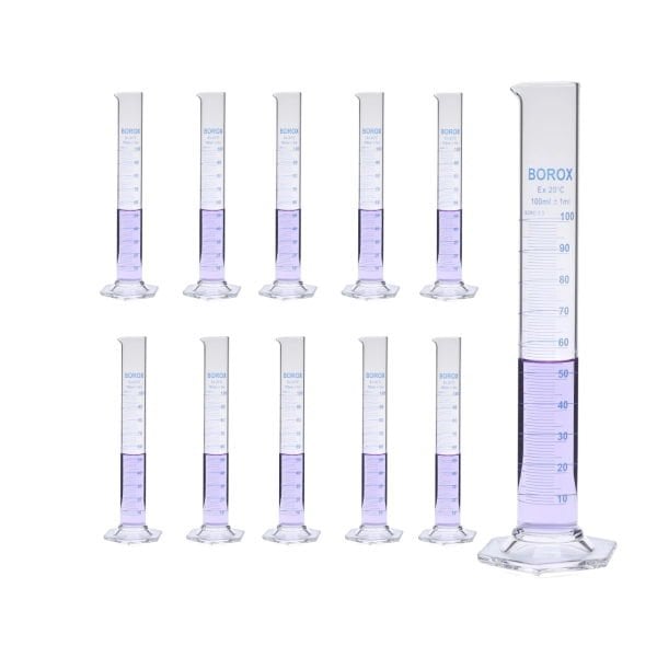 Borox Cam Mezür 100ml - Dereceli Silindir Mavi Skala 10Adet Toptan