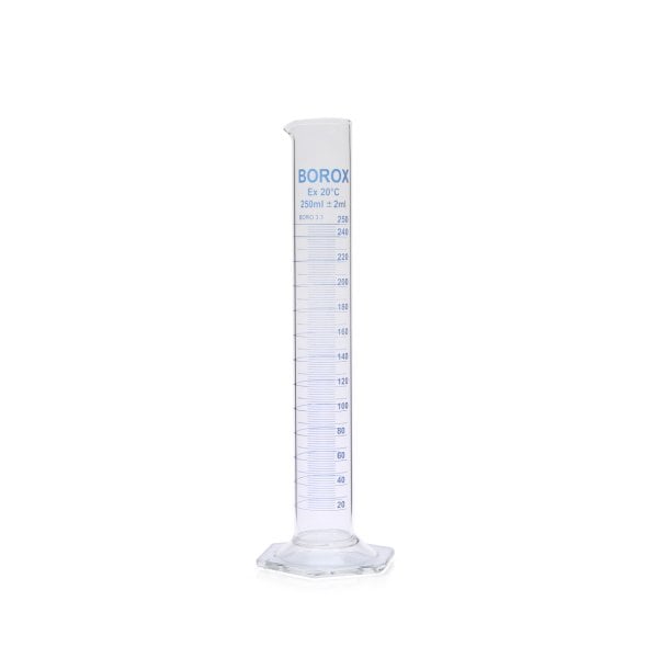 Borox Cam Mezür 250ml - Dereceli Silindir Mavi Skala 10 Adet Toptan