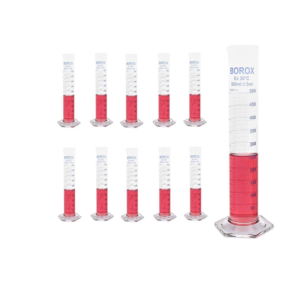 Borox Cam Mezür 500ml - Dereceli Silindir Mavi Skala 10 Adet Toptan