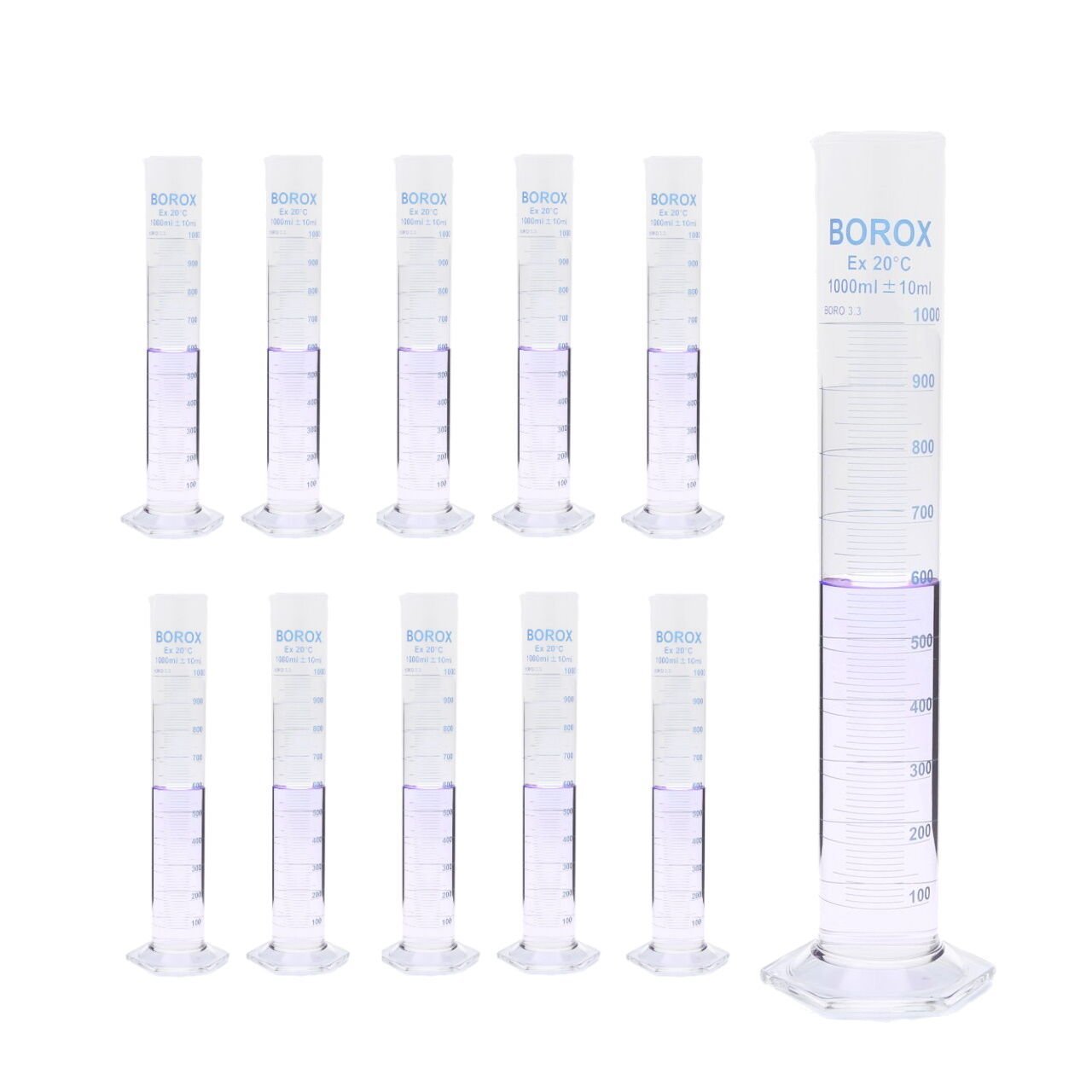 Borox Cam Mezür 1000ml - Dereceli Silindir Mavi Skala 10Adet Toptan