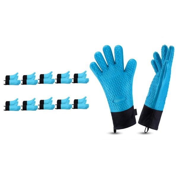 Borox Silikon Eldiven - Isıya Dayanıklı - Su Geçirmez - Mavi Fırın Bulaşık Eldiveni - 10 Çift