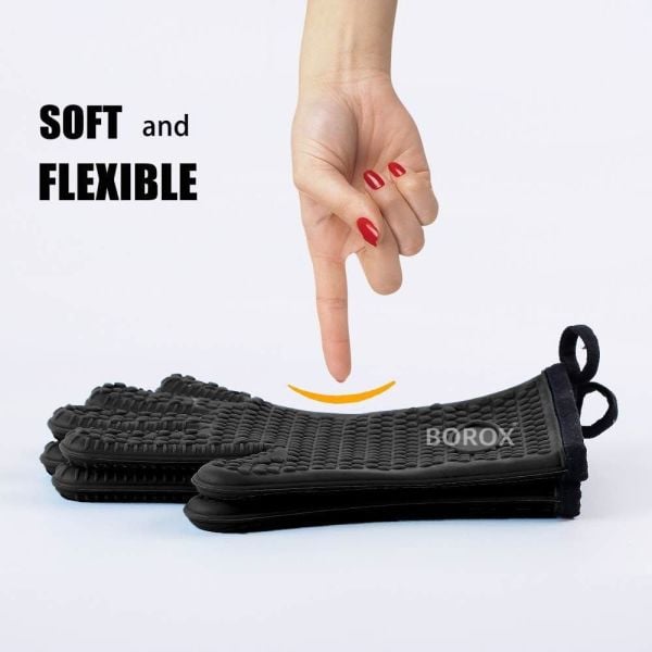 Borox Silikon Eldiven - Isıya Dayanıklı – Su Geçirmez - Siyah Fırın Bulaşık Eldiveni - 10 Çift