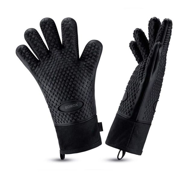 Borox Silikon Eldiven - Isıya Dayanıklı – Su Geçirmez - Siyah Fırın Bulaşık Eldiveni - 10 Çift