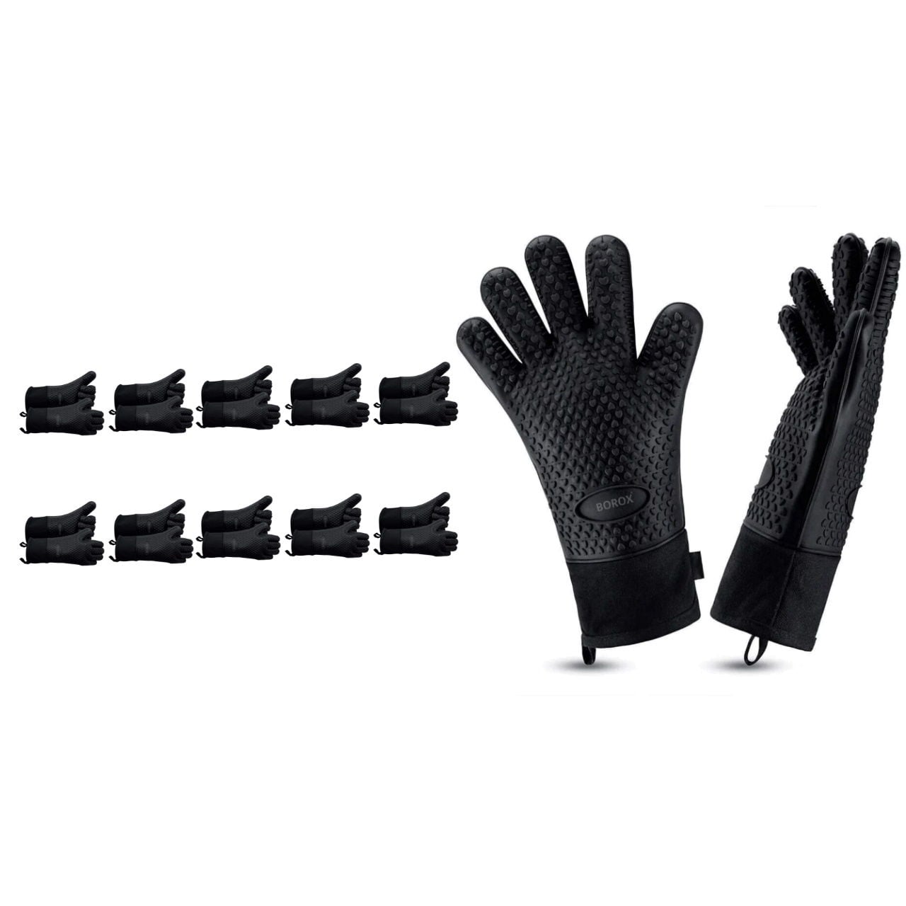 Borox Silikon Eldiven - Isıya Dayanıklı – Su Geçirmez - Siyah Fırın Bulaşık Eldiveni - 10 Çift