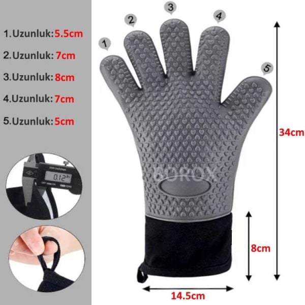 Borox Silikon Eldiven - Isıya Dayanıklı - Su Geçirmez - Kırmızı Fırın Bulaşık Eldiveni - 10 Çift