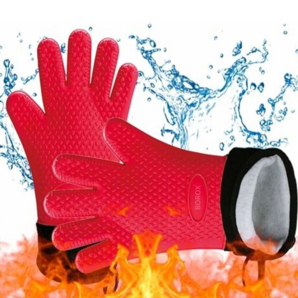 Borox Silikon Eldiven - Isıya Dayanıklı - Su Geçirmez - Kırmızı Fırın Bulaşık Eldiveni - 10 Çift