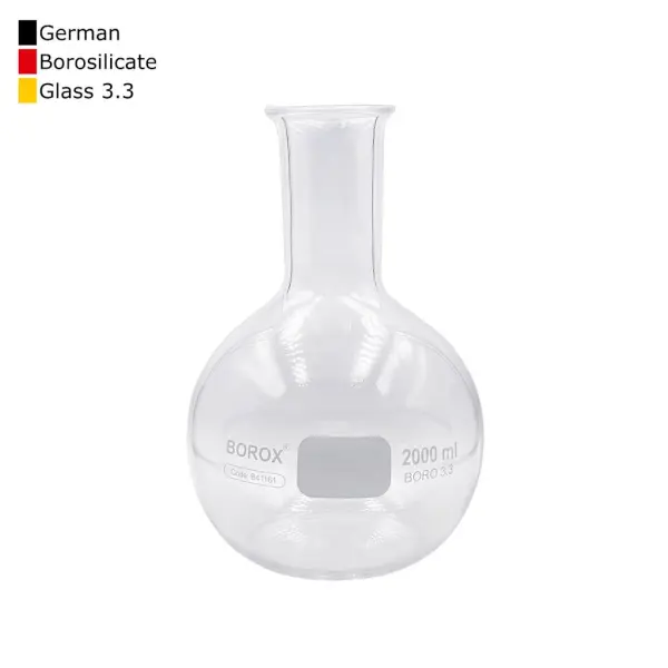 Borox Cam Balon 2000 ml - Dibi Düz - Şilifsiz Deney Balonu