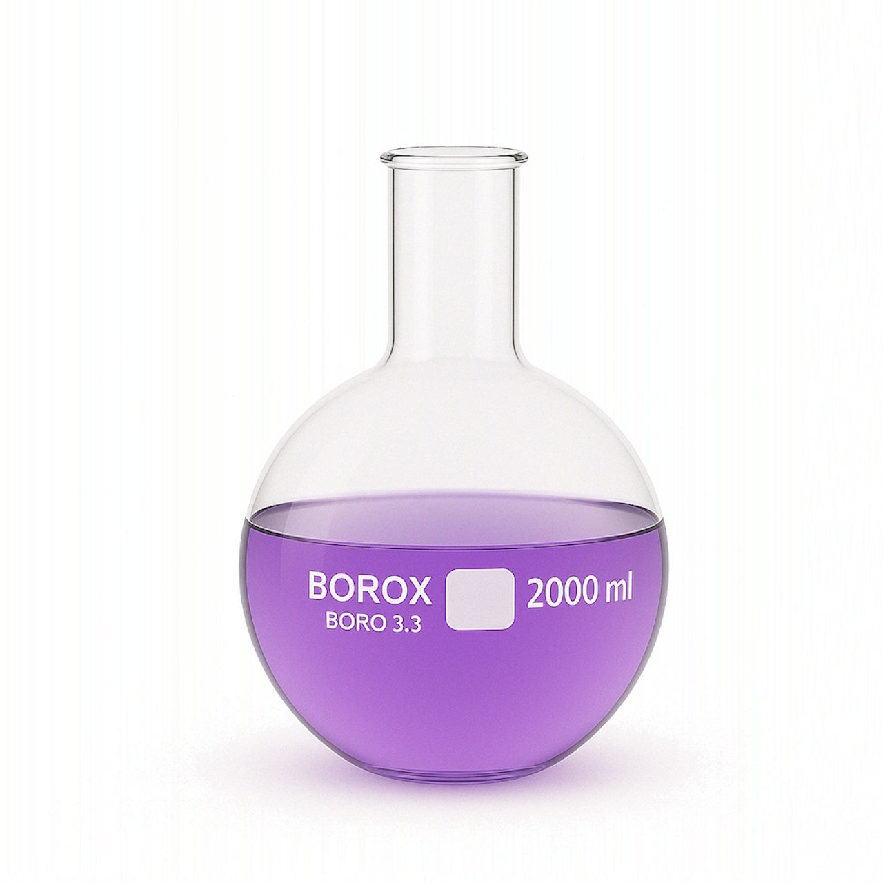 Borox Cam Balon 2000 ml - Dibi Düz - Şilifsiz Deney Balonu