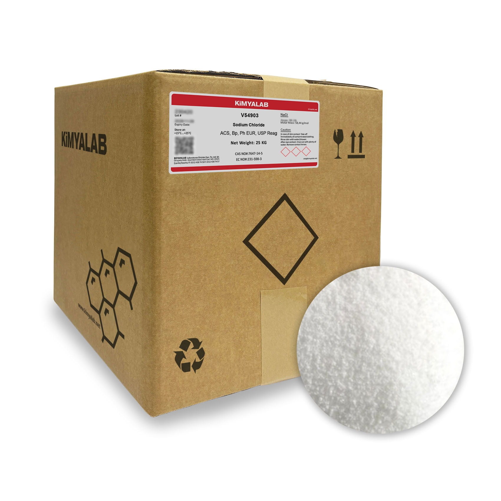 Kimyalab Sodyum Klorür - Farma Kalite - Sodium Chloride USP 25 Kg-Koli Toptan