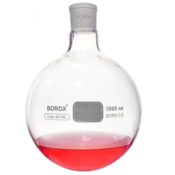 Borox Cam Balon 5000 ml - Dibi Yuvarlak - Norm Şilifli 29/32 - Kaynatma Balonu
