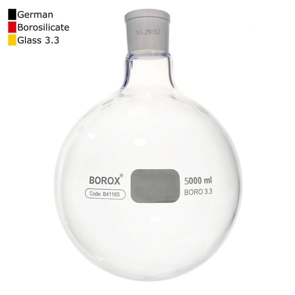 Borox Cam Balon 5000 ml - Dibi Yuvarlak - Norm Şilifli 29/32 - Kaynatma Balonu