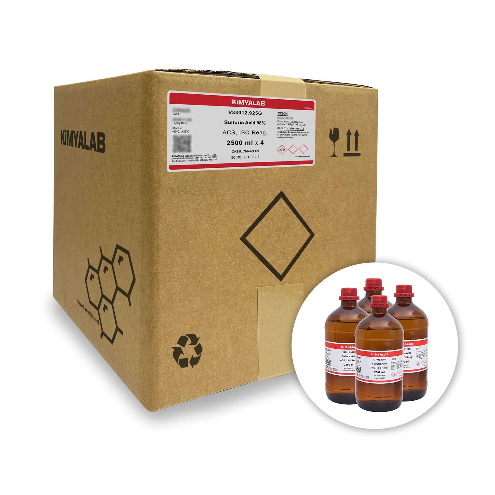 Kimyalab Sülfürik Asit %98 - Sulfuric Acid 2,5Lx4 - Koli Toptan - Sülfirik Asit