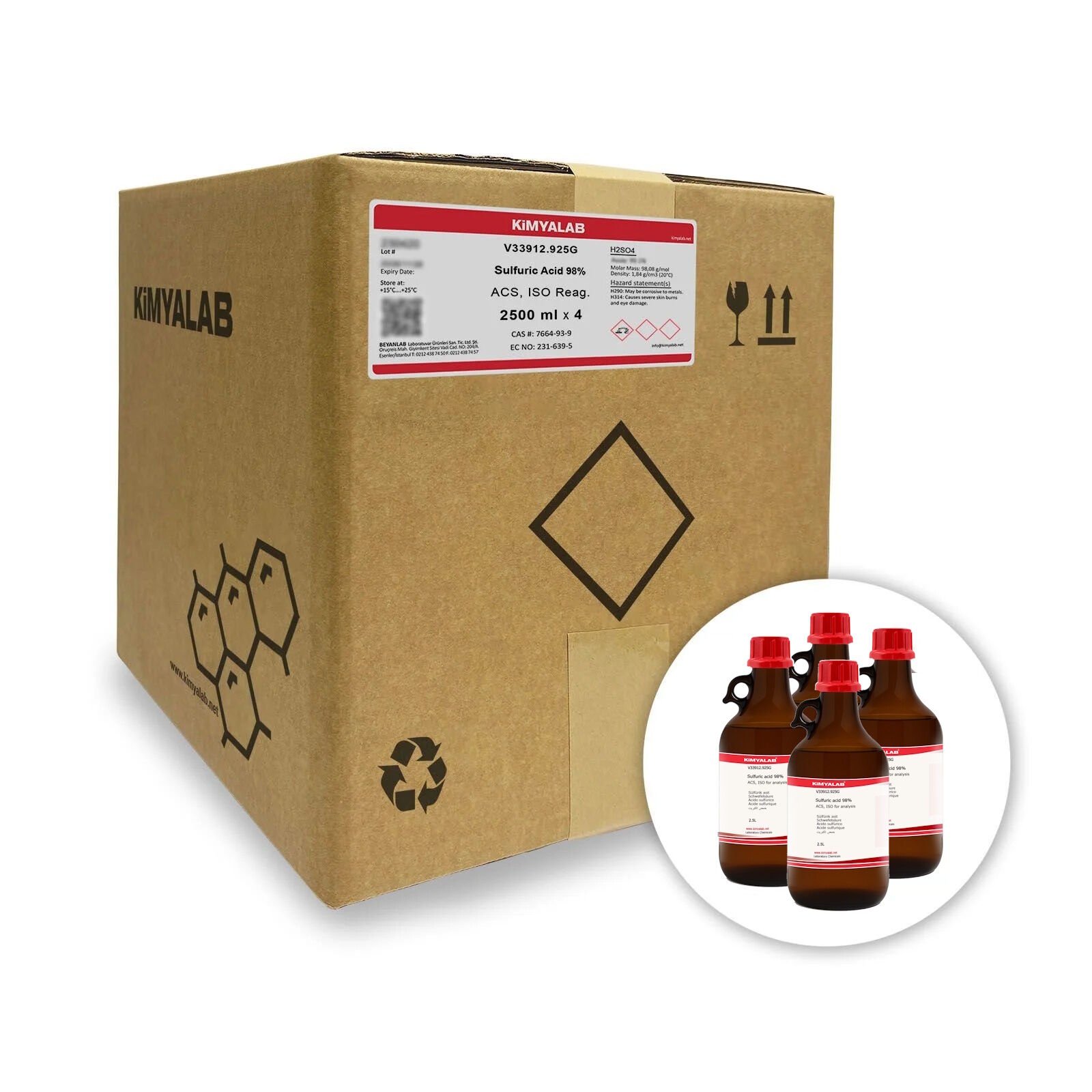 Kimyalab Sülfürik Asit %98 - Sulfuric Acid 2,5Lx4 - Koli Toptan - Sülfirik Asit