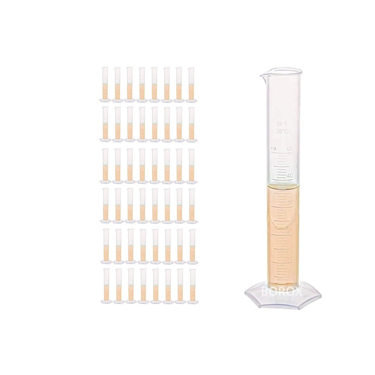 Borox Plastik Mezür 50 ml - Uzun form Kabartma Skala 48 Adet/Toptan