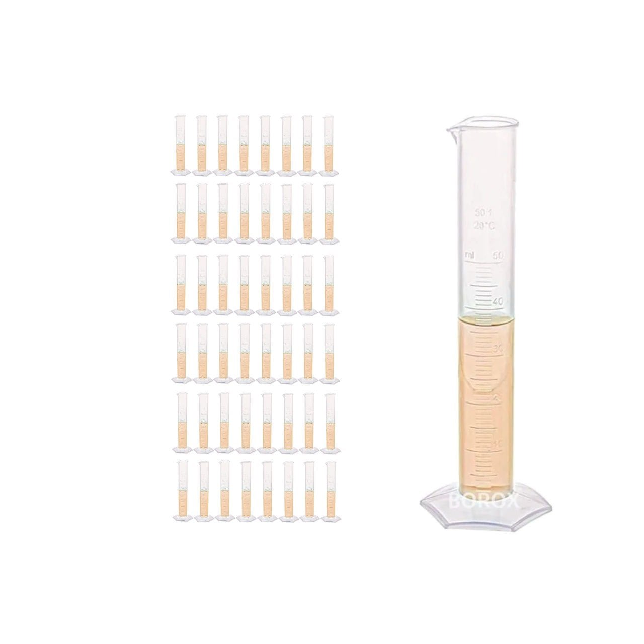 Borox Plastik Mezür 50 ml - Uzun form Kabartma Skala 48 Adet/Toptan