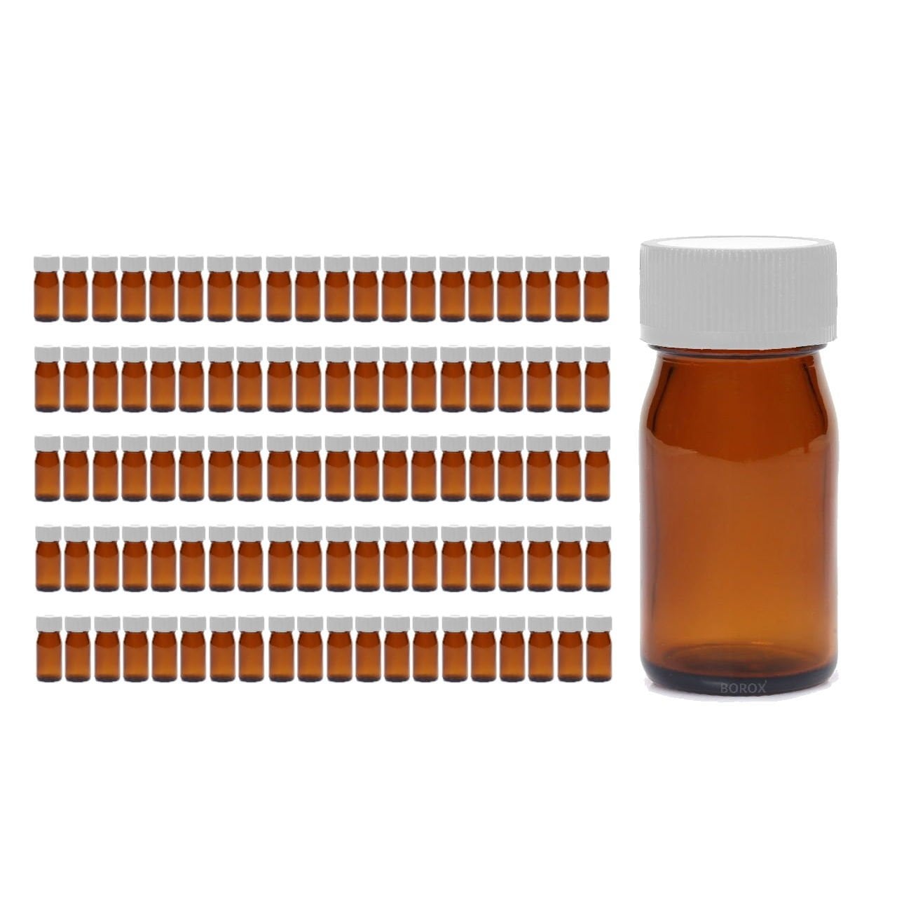 Borox Amber Cam Şişe Geniş Ağız 30 ml - Beyaz Kapaklı Şişe - 100 Adet Toptan