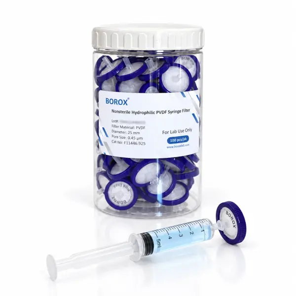 Borox Hidrofilik PVDF Şırınga Filtre - Non Steril 0,45µm - Mor - 100Adet