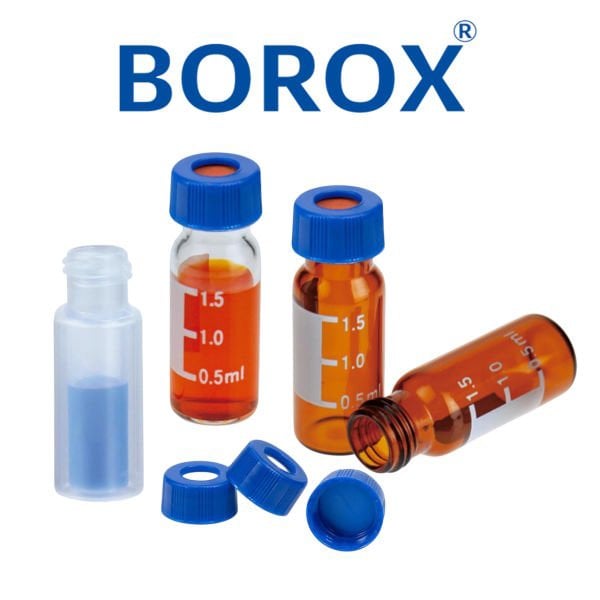 BOROX Yarıksız Mavi Screw Vial Kapağı ND9 - Mavi PTFE/Beyaz Silikon Septa - 100lü