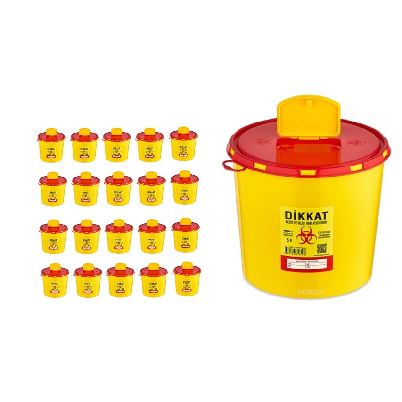 Borox Tıbbi Atık Kovası 5 L - Medikal Atık Kutusu Yuvarlak - 20 Adet Toptan