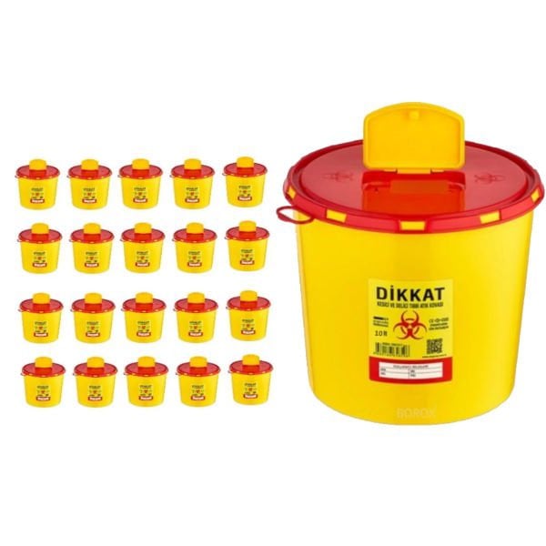 Borox Tıbbi Atık Kovası 10 L - Medikal Atık Kutusu - 20 Adet Toptan