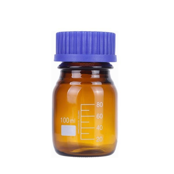 Borox Amber Cam Şişe 100 ml - Vida Kapaklı Boş Numune Şişesi - Otoklav Şişe