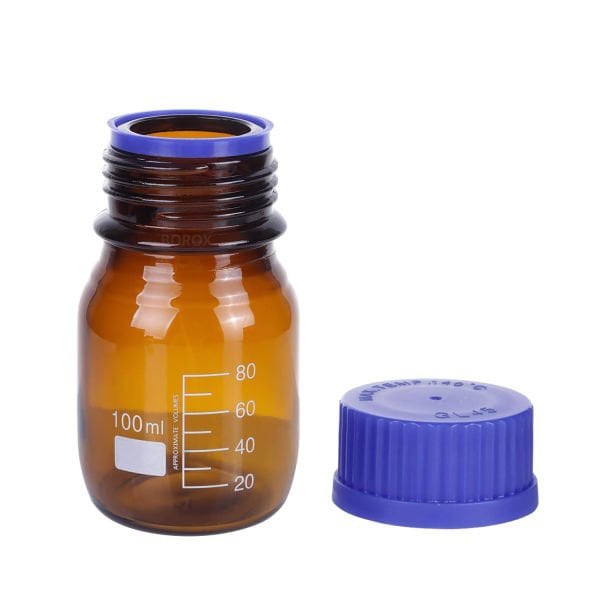 Borox Amber Cam Şişe 100 ml - Vida Kapaklı Boş Numune Şişesi - Otoklav Şişe