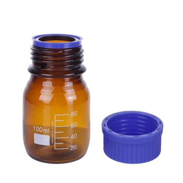 Borox Amber Cam Şişe 100 ml - Vida Kapaklı Boş Numune Şişesi - Otoklav Şişe