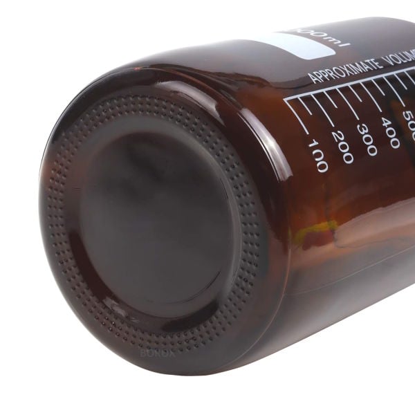 Borox Amber Cam Şişe 1000 ml - Vida Kapaklı Boş Numune Şişesi - Otoklav Şişe