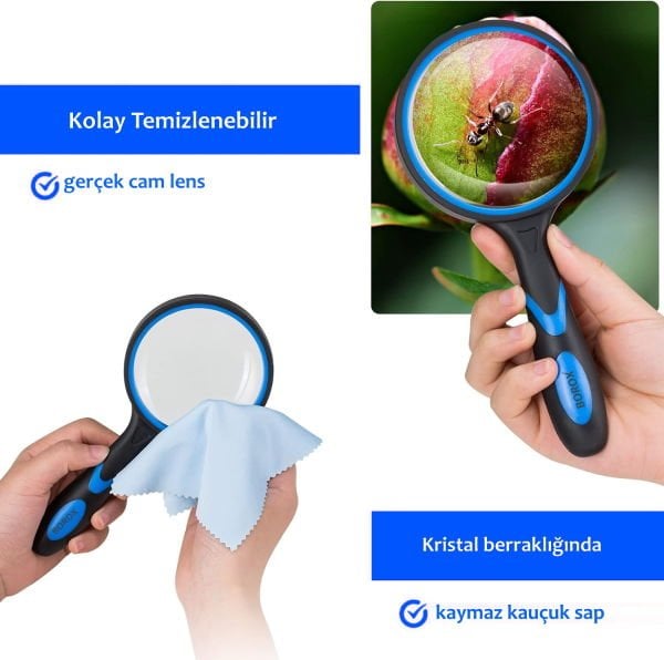 Borox Büyüteç - Cam Mercekli - Silikon Saplı - 3x Büyütmeli - 100mm