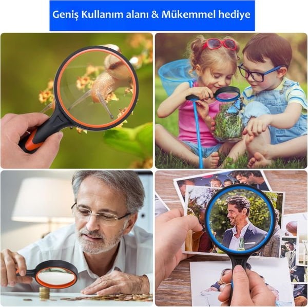 Borox Büyüteç - Cam Mercekli - Silikon Saplı - 3x Büyütmeli - 100mm