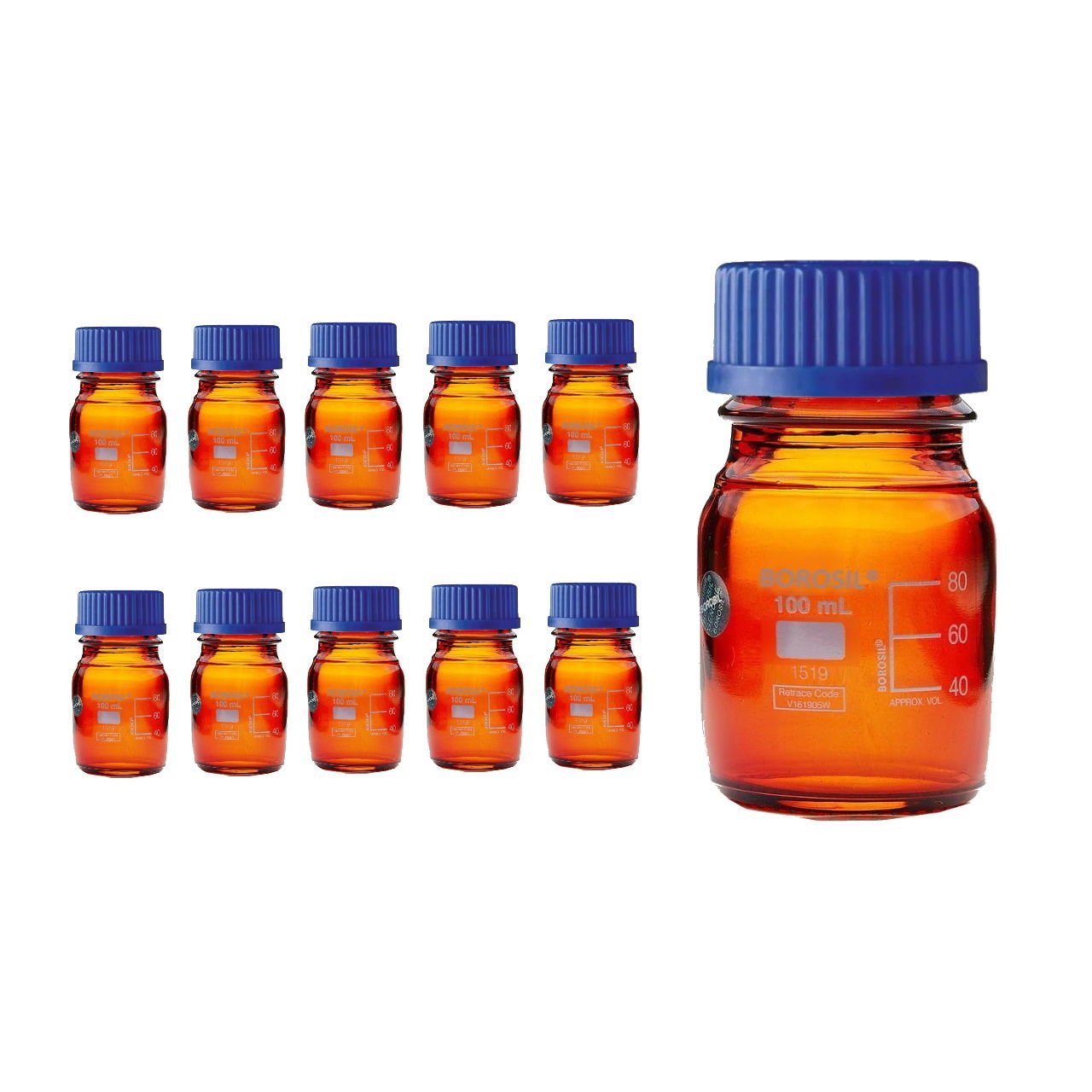 Borosil Cam Amber Şişe 100 ml - Vida Kapaklı Boş Cam Şişe - 10 Adet Toptan