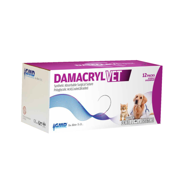 Damacryl Emilebilir Sütür Veteriner Dikiş İpliği USP: 1-75cm - PGA İplik - 1/2 Daire 40 mm - Yuvarlak İğne