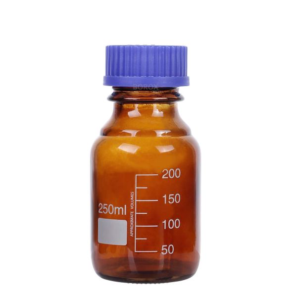 Borox Amber Cam Şişe 250 ml - Vida Kapaklı Boş Numune Şişesi - Otoklav Şişe - 20 Adet Toptan